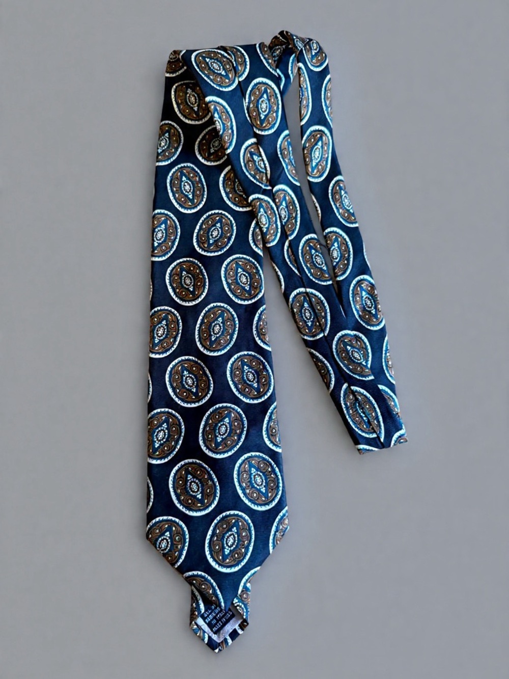 Christian Dior vintage Silk Paisley Medallion Tie in Navy and Brown
